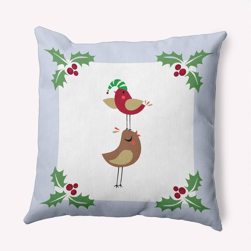 Christmas Birds Indoor/Outdoor Throw Pillow - 20" x 20" - Light Blue