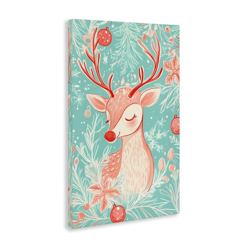 Stupell Pink & Blue Vintage Reindeer Canvas Wall Art Design By Arlington Prints