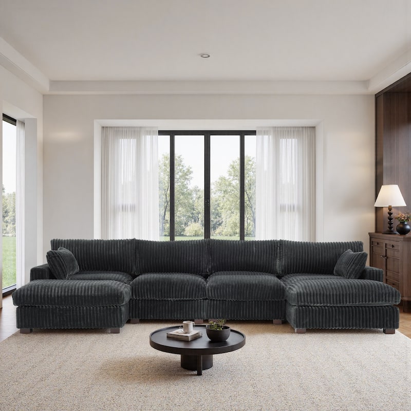 Upholstered Plush Flannel Modular Sectional Sofa with Pillows,Ajustable Headrest