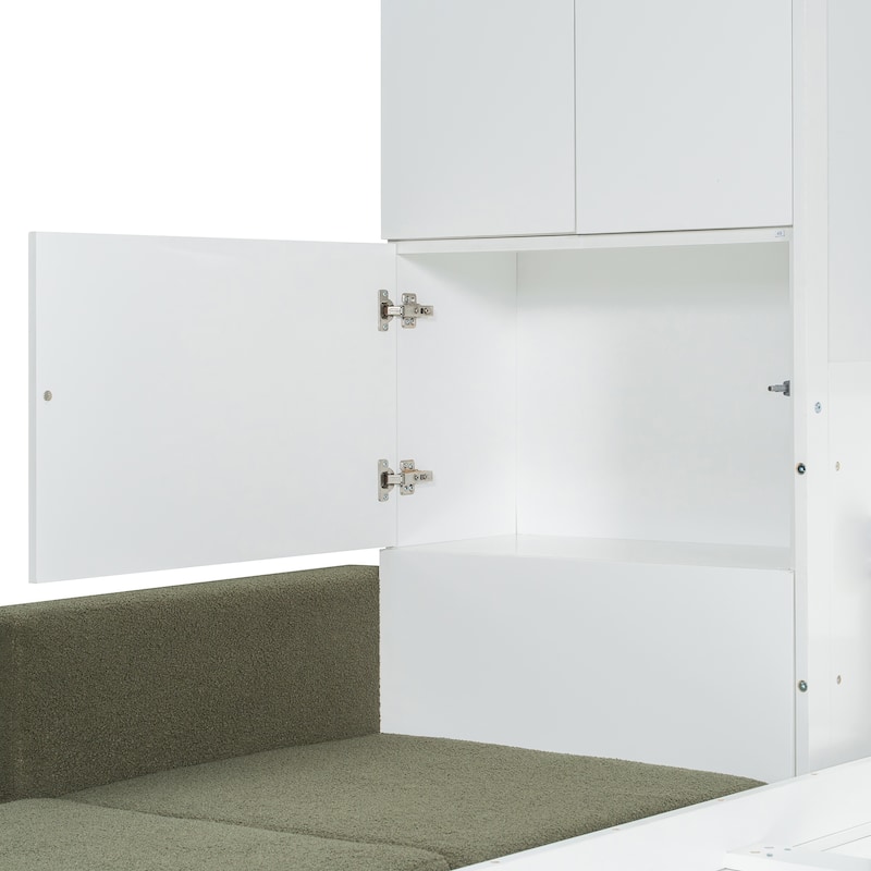 Queen-Size Convertible Murphy Wall Bed with Built-In L-Shaped Sofa & Storage Cabinet System by Harper&Bright Designs
