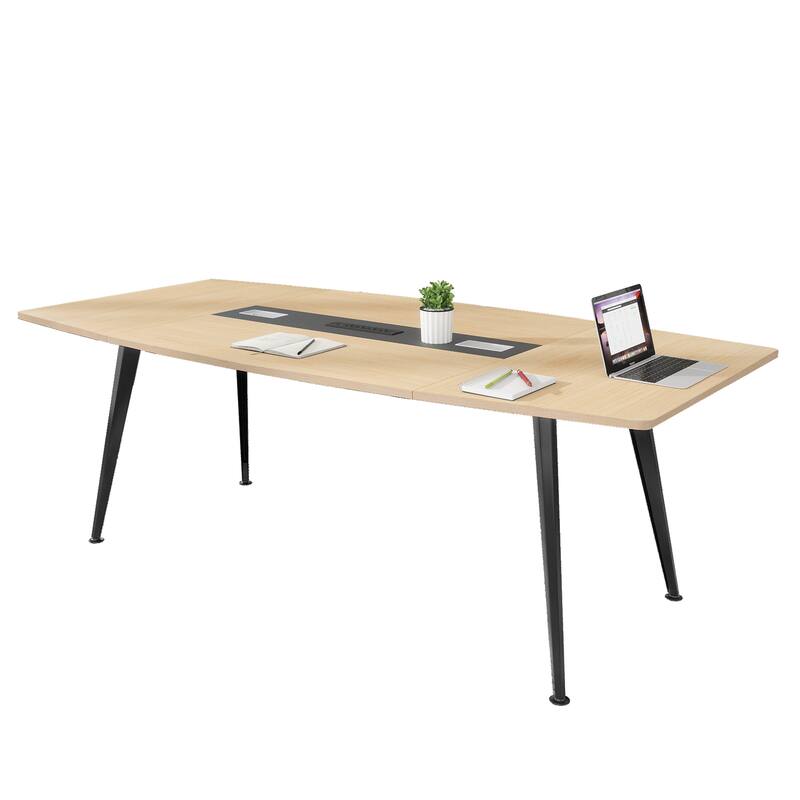 Moasis 6FT/8FT Conference Table Boat Shaped Meeting Table with Rectangle Grommet - Brown-6ft