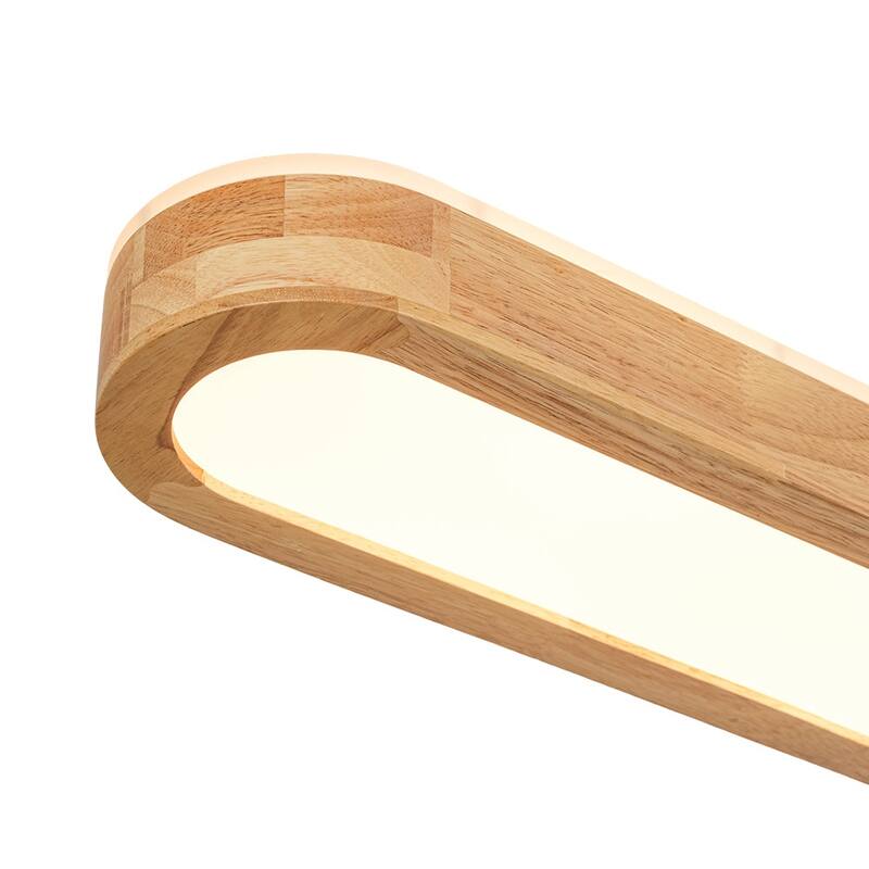 Rustic Wooden Long Oval Dimmable LED Flush Mount Ceiling Light 37.4in