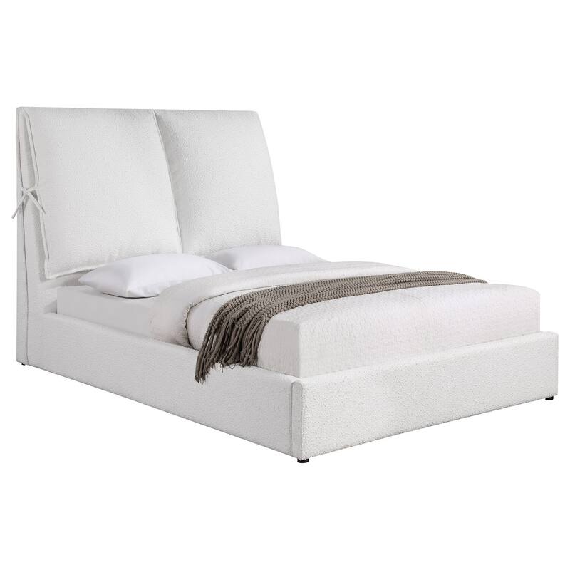 Upholstered Panel Bed - White Queen Size - Plush Fabric Bed Frame - 600lb Capacity