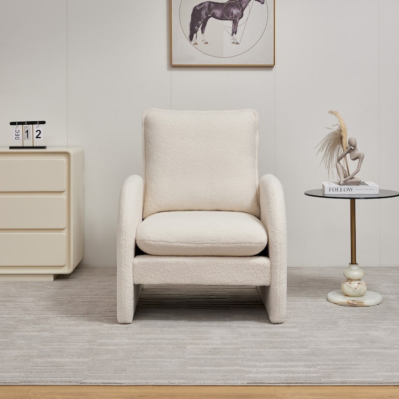 Beige 28.35" Upholstered Arm Chair with Ergonomic Design