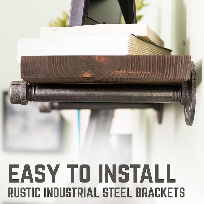 Restore Wood 36 in. Wall Shelf Straight Steel Pipe Brackets, Set of 2