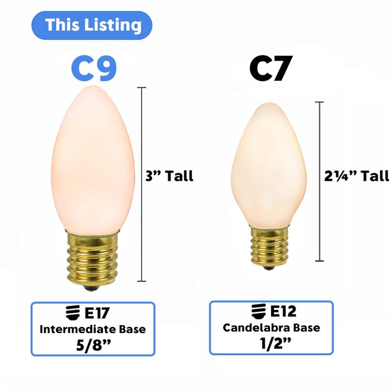 25 Pack C9 LED RetroGlo Outdoor Christmas Replacement Bulbs, C9/E17 Base