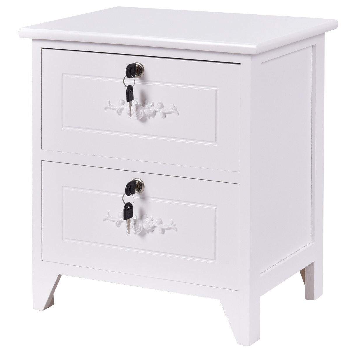 Shop Solid Wood Elegant Storage Nightstand W 2 Locking Drawers White Overstock 28423684