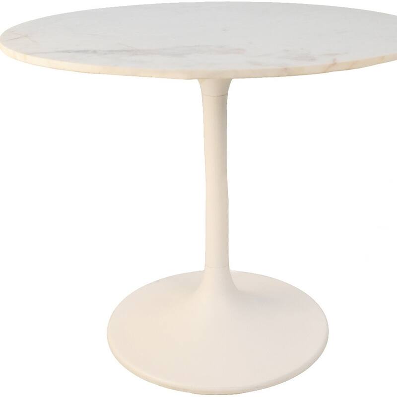 HomeRoots 36" White Rounded Marble And Iron Pedestal Base Dining Table - 36.00 in. x 30.00 in. x 36.00 in.