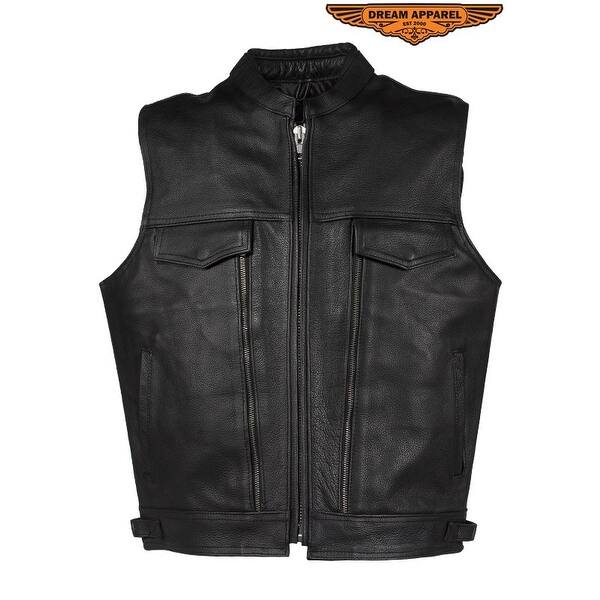 Shop Mens Leather Club Vest With Gun Pocket Hidden Pockets