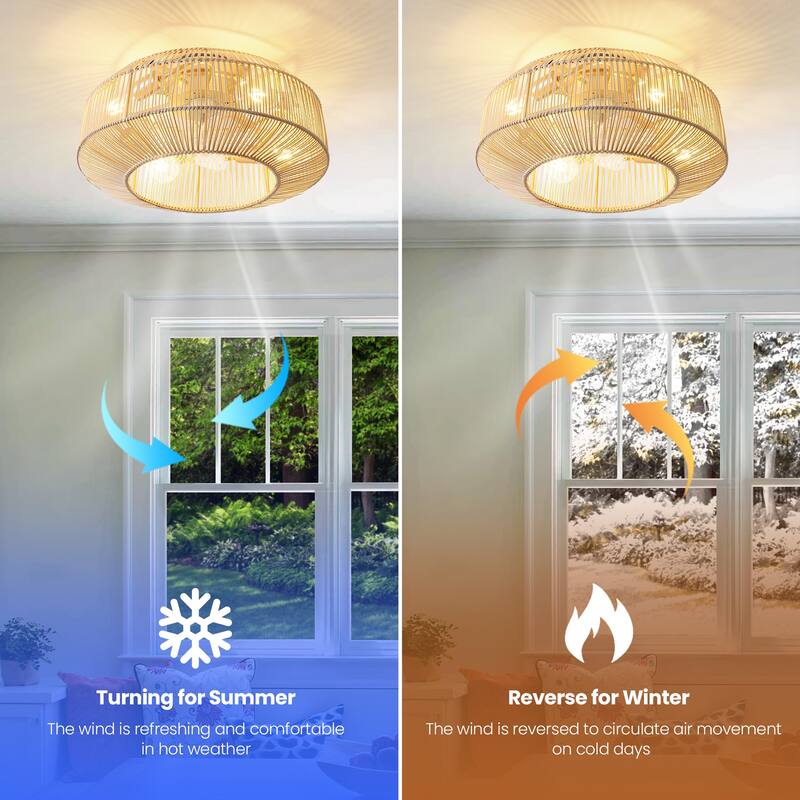 20 Inch Boho Ceiling Fans with Light Flush Mount - 4-Light