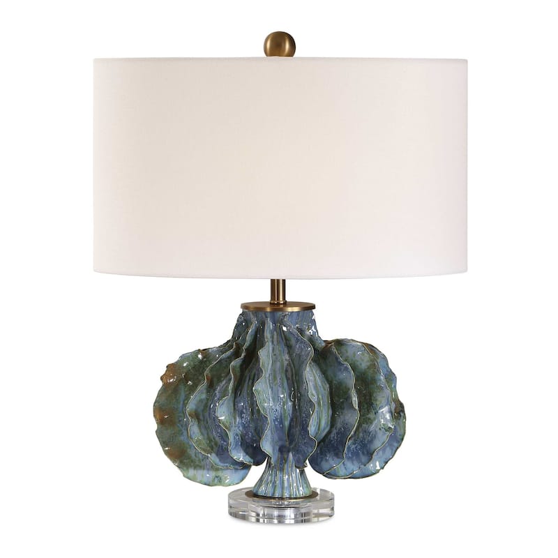Uttermost Ruffle Up Blue Green Table Lamp - 18.00" W x 23.00" H x 18.00" D
