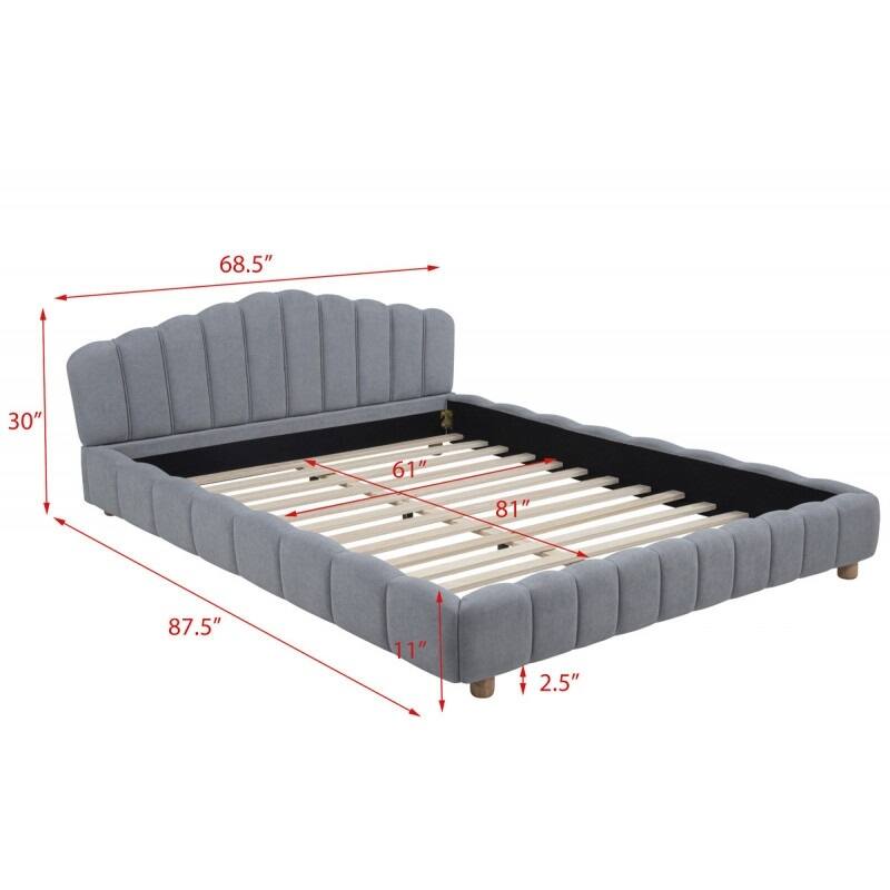 Modern Light Blue Velvet Upholstered Queen Platform Bed Frame with Low Profile Design