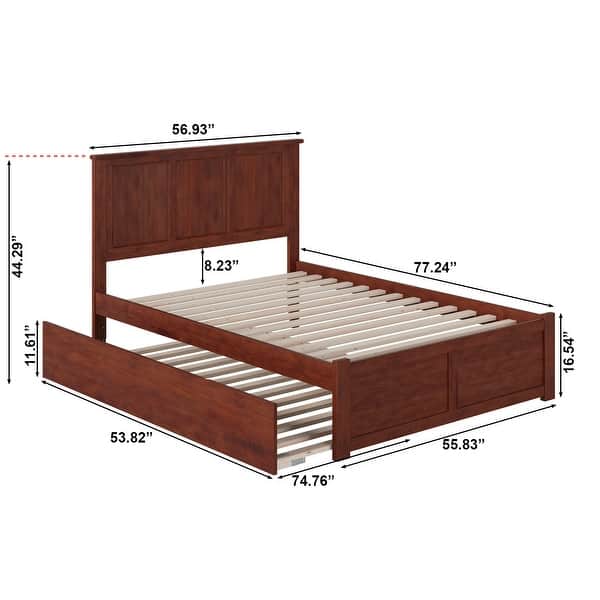 dimension image slide 3 of 5, AFI Madison Full Size Platform Bed with Footboard & Full Trundle