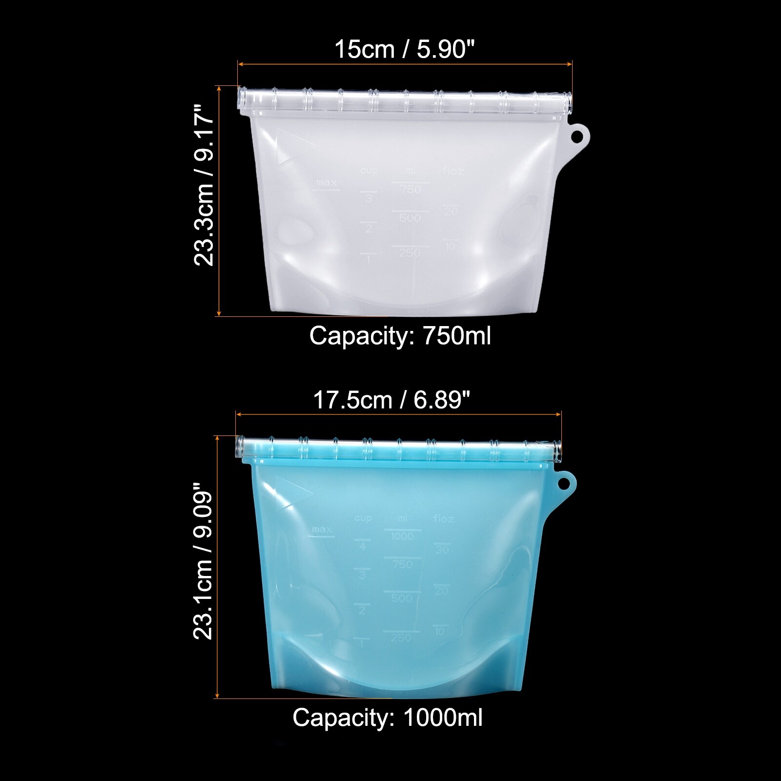 5pcs Reusable Silicone Leak-proof Food Storage Bags