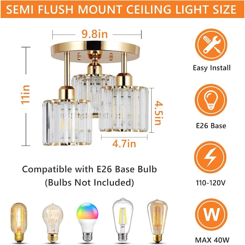 Semi Flush Mount Ceiling Light,Suitable For Bedrooms, Kitchens, Living Rooms