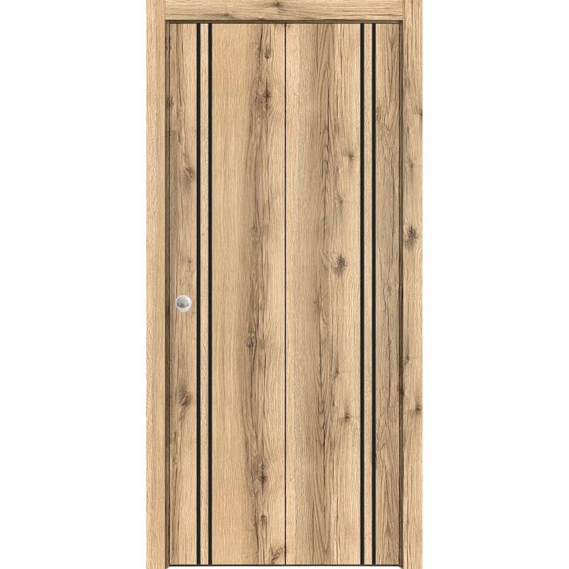 Bi-fold Doors 56 x 80 Planum 0016 Oak with Sturdy Tracks - 56" x 80" ( 2* 28x80)