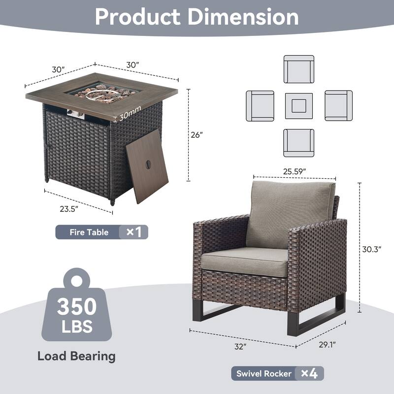 Gymojoy Outdoor Fire Pit Conversation Set, Patio Furniture with Cushions