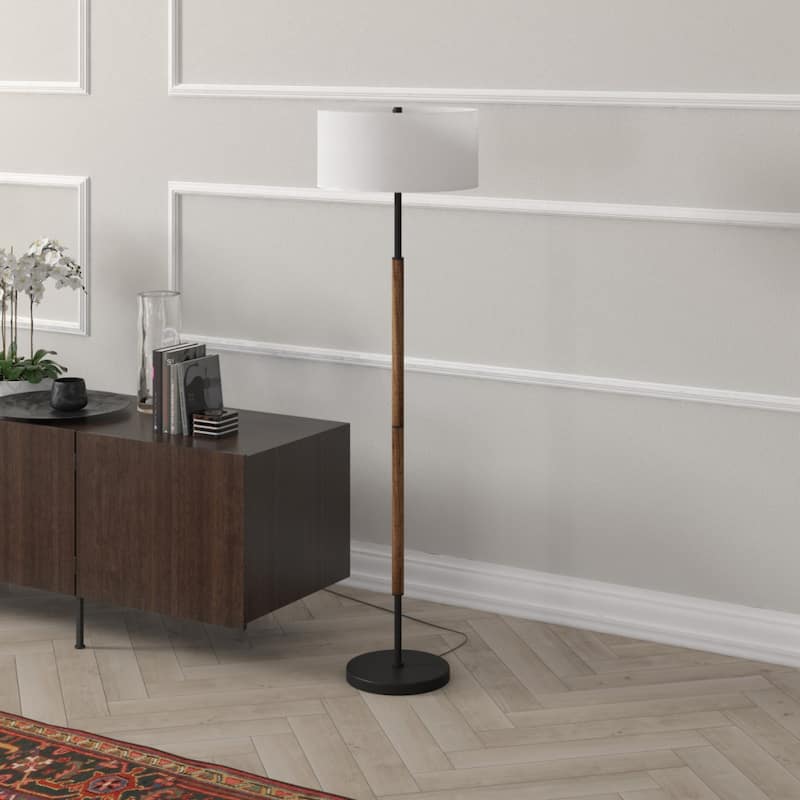 61-Inch Two Light Floor Lamp with Frosted Glass Drum Shade for Living Room