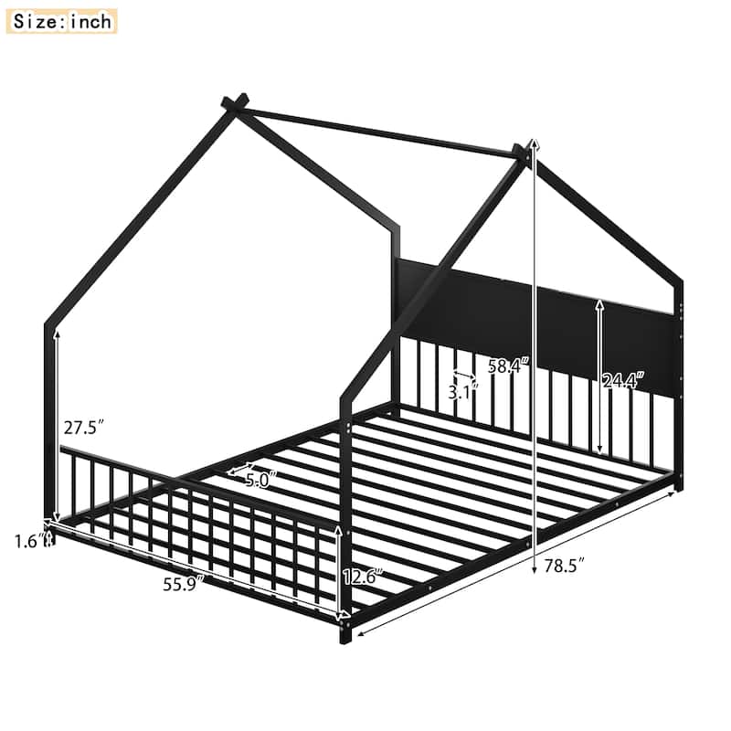 Full Size Platform Bed with LED Lights & Sideboard (450lb Capacity, Low-Profile Design)
