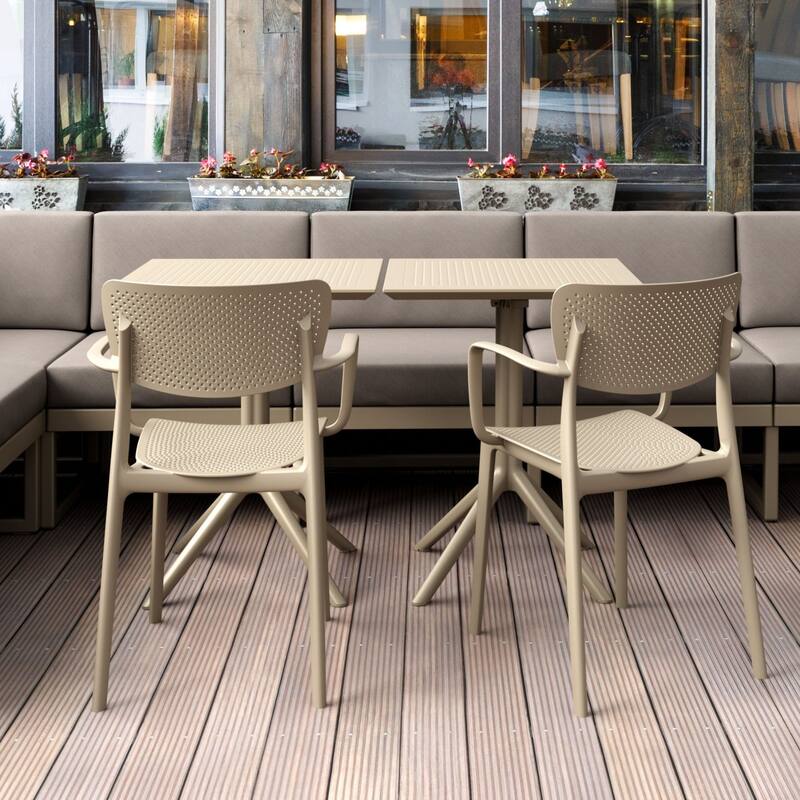 33" Taupe Brown Stackable Patio Dining Arm Chair