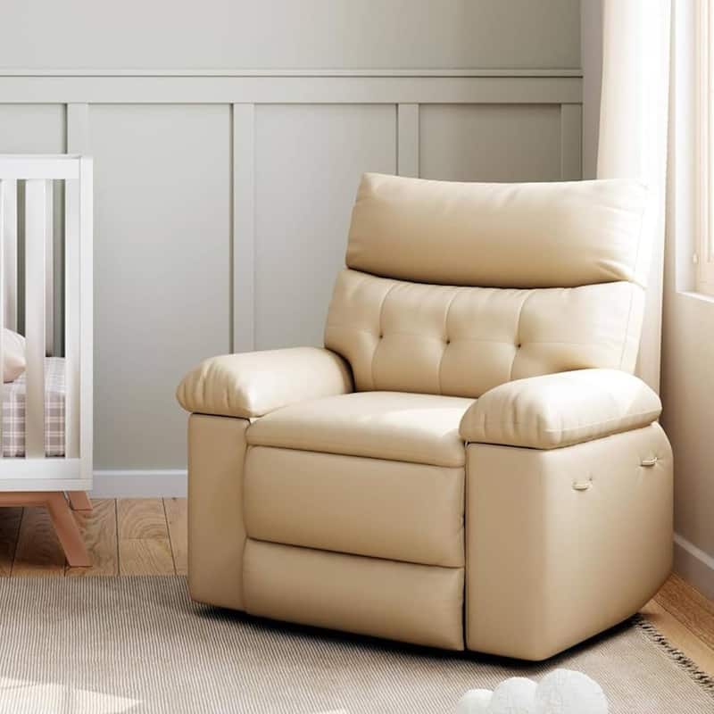 Oversized Wide Manual Recliner Sofa Chair with Foldable Armrests for Living Room Bedroom - Beige