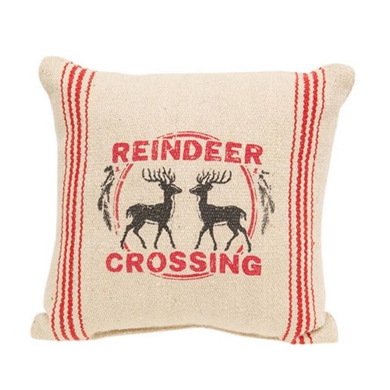 Red Off-White Black Cotton Reindeer Crossing Pillow 10x4.5x10 in - Off White-Red-Black