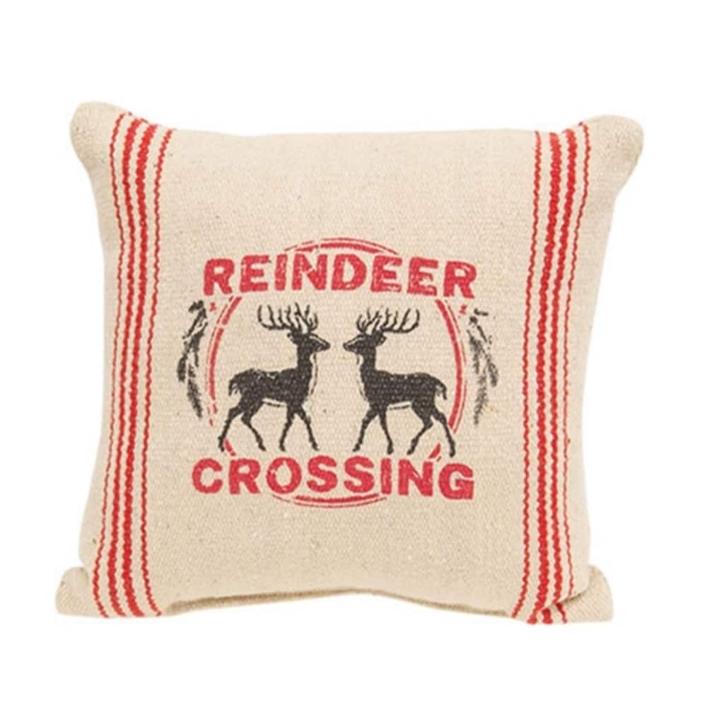 Red Off-White Black Cotton Reindeer Crossing Pillow 10x4.5x10 in