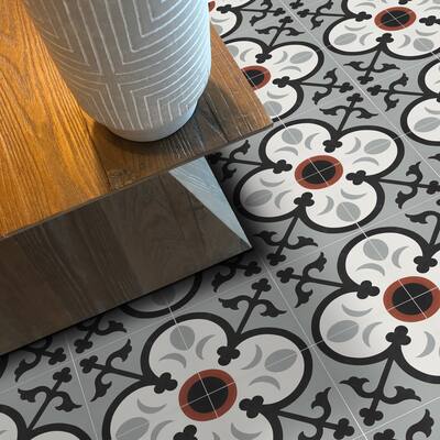 Nador Handmade Cement Tile, 8''x8'', Black-Grey-Red