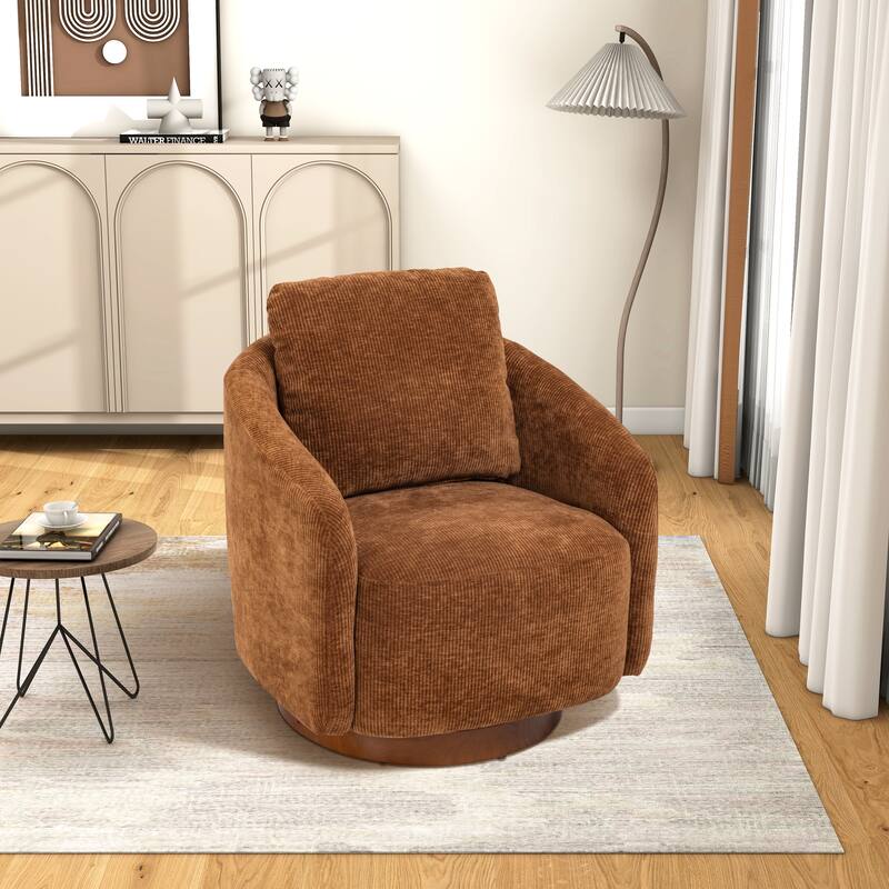 Swivel Accent Barrel Chair and Comfy Round Accent Single Sofa Chair, 360 Degree Club Chair, Lounge Armchair for Living Room - Caramel