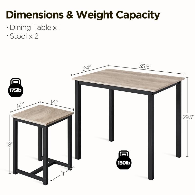 Yaheetech Industrial 3-Piece Dining Table Set w/ 2 Stools for Kitchen