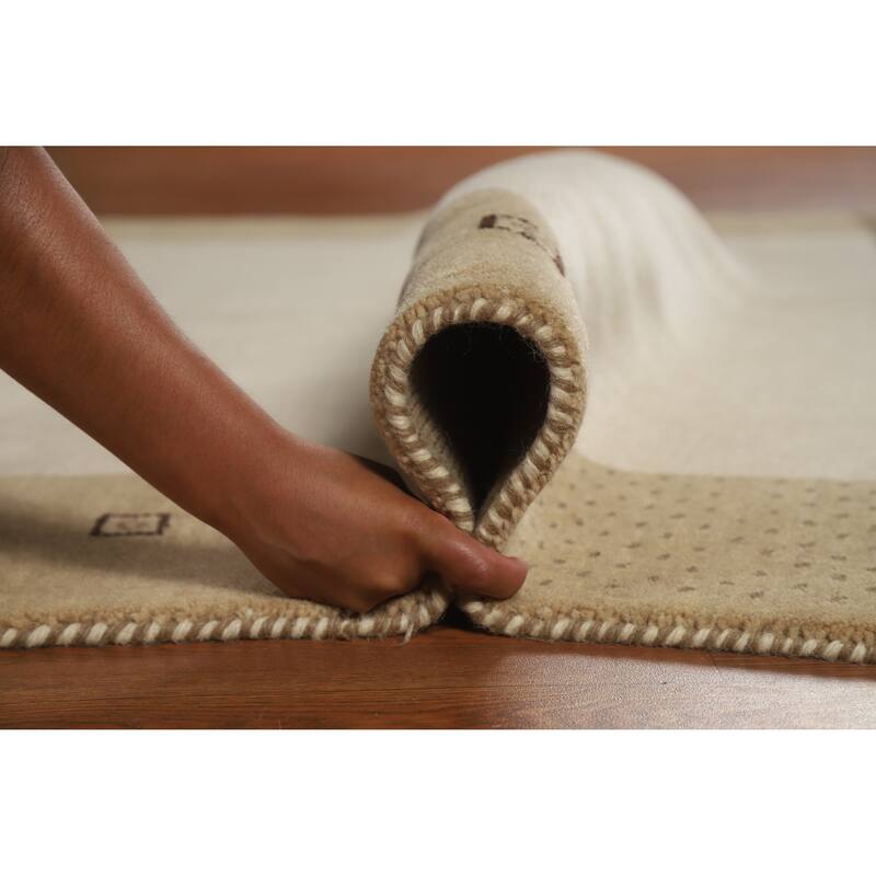 Beige Tribal Gabbeh Indian Rug Hand-Knotted Wool Carpet - 5'2" x 7'6"