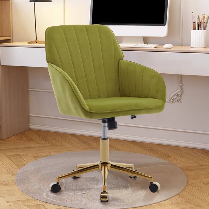 Velvet Office Chair with Golden Base, Ergonomic Backrest, Memory Foam Cushion, and Adjustable Seat for Home or Bedroom