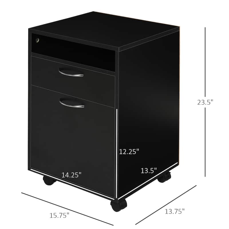 HOMCOM 24" Mobile Printer Cart with 2 Drawers, Black - 15.7*13.8*23.6