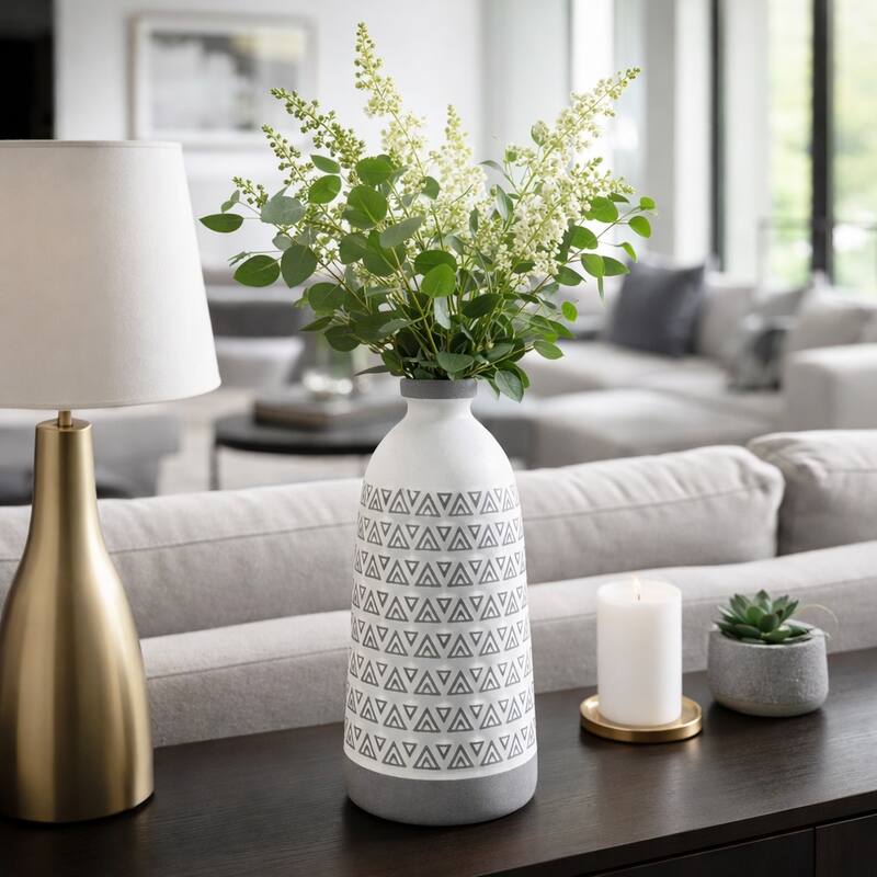 Ceramic Carved Aztec Decorative Flower Vase - Gray, 18"