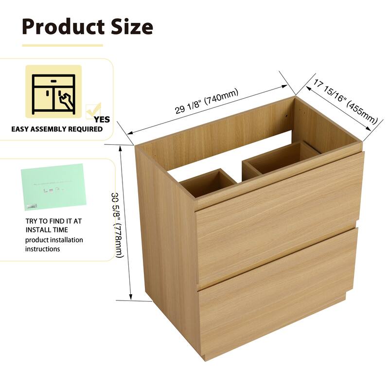 GDFStudio - Geneva Modern Wall-Mounted Bathroom Vanity Set with 2 Soft Close Drawers, Sink NOT INCLUDED