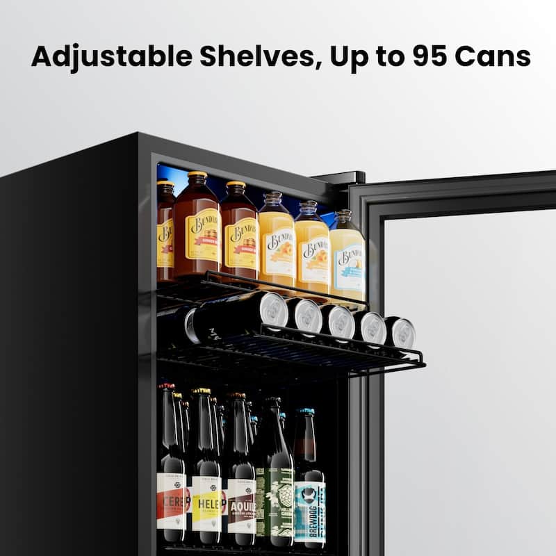 Yeego 3.1 Cu.Ft Beverage Cooler, Glass Door Mini Fridge with Digital Control, Quiet Cooling, Built-in or Freestanding Use