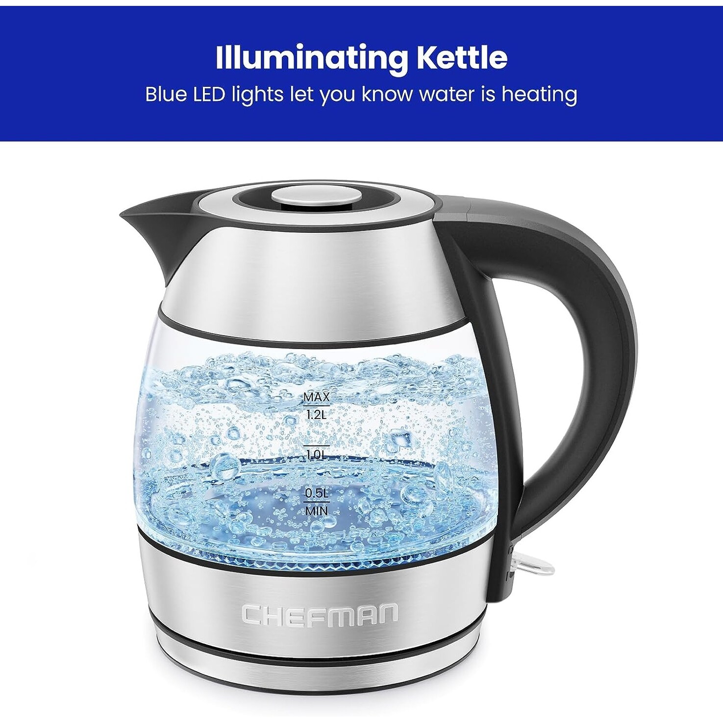 1.2L Electric Tea Kettle with LED Lights Automatic Shut Off Removable Lid Stainless Steel