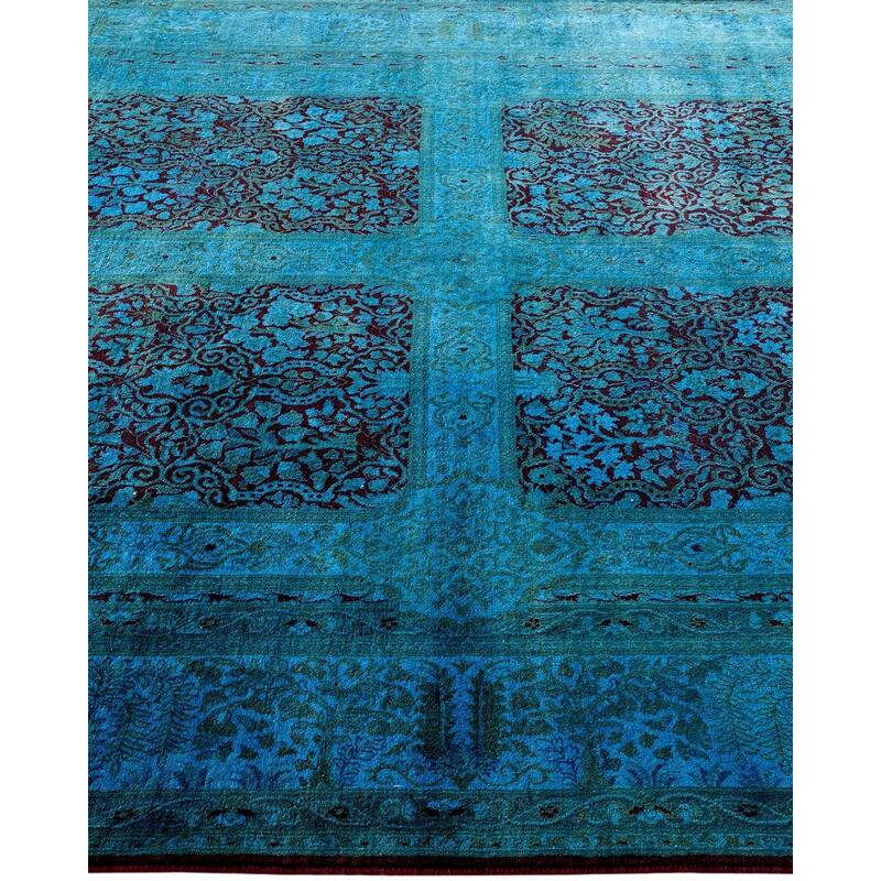 Overton Hand Knotted Wool Vintage Inspired Modern Contemporary Overdyed Blue Area Rug - 6' 1" x 6' 9"