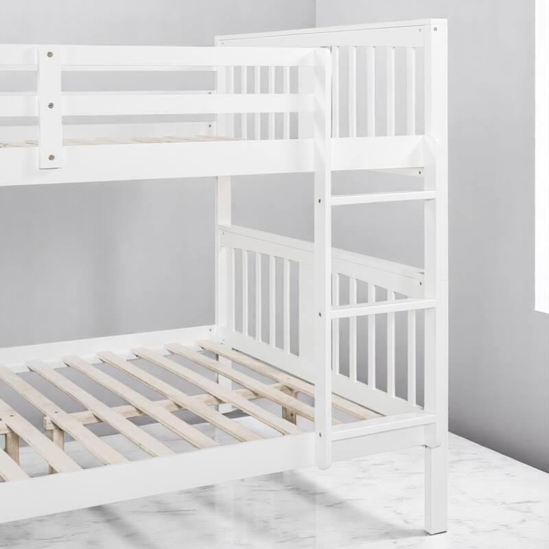 Full Over Full Bunk Bed with Convertible Design, Wooden Frame with Guardrails, No Box Spring Required,Guest Room Furniture