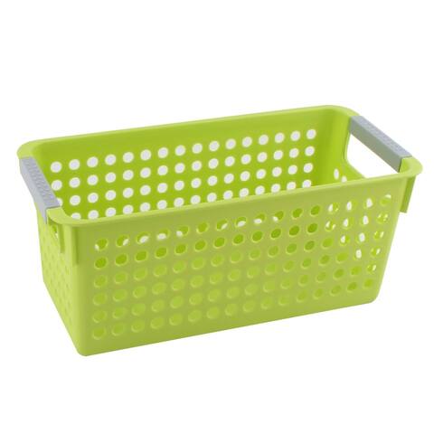 Office Family Bathroom Plastic Rectangle Design Storage Basket Organizer Green - Gray,Green