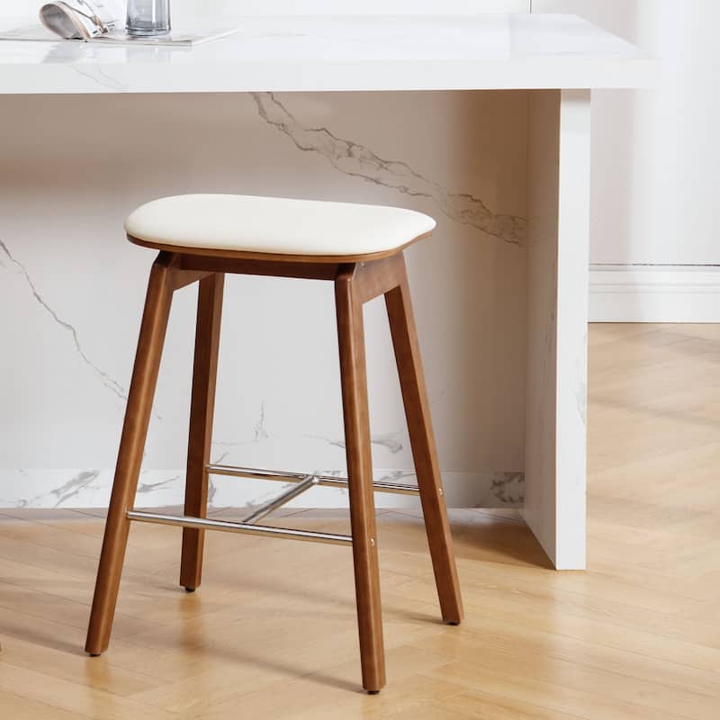 26-Inch Faux Leather Wood Counter Stools Set of 1/2/3 - 26"H x 18.1"L x 16.5"D