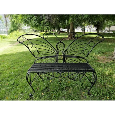 Antique Black Metal Butterfly Bench