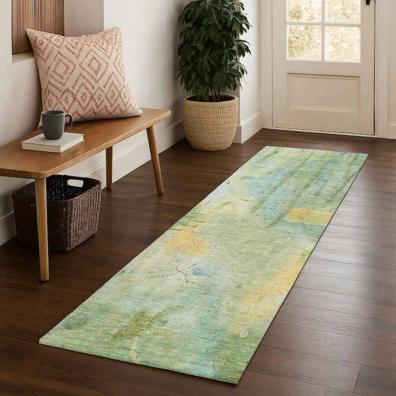 Premium Washable Super Soft Abstract Glam Mayfield Rug - Sage - 2'3" x 7'6"