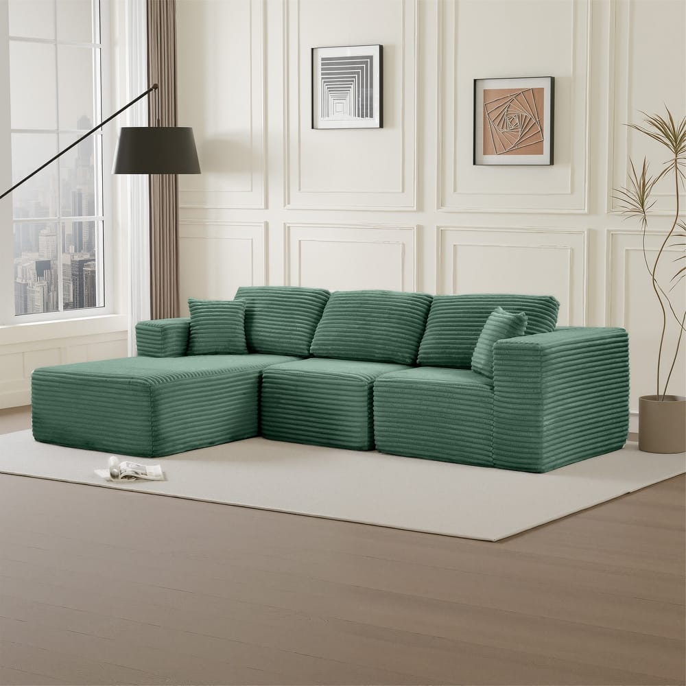 Dovelina Convertible Plush Corduroy Foam-Filled Sleeper Sofa Chaise for Living Room