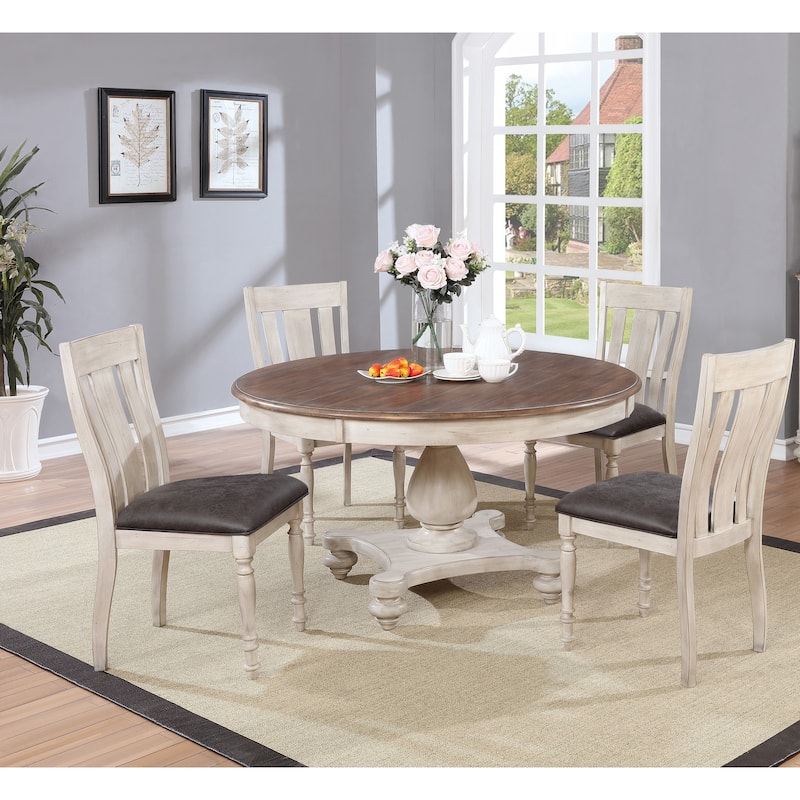 Roundhill Furniture Arch Weathered Oak Dining Set: Round Table, Four Chairs