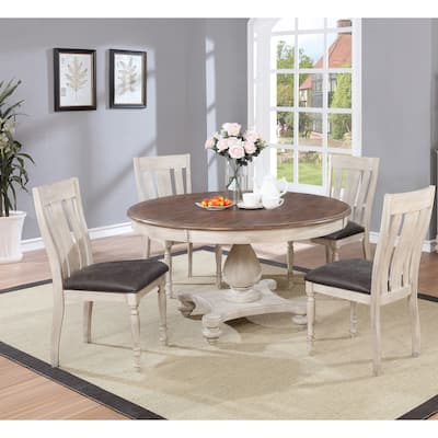 Roundhill Furniture Arch Weathered Oak Dining Set: Round Table, Four Chairs