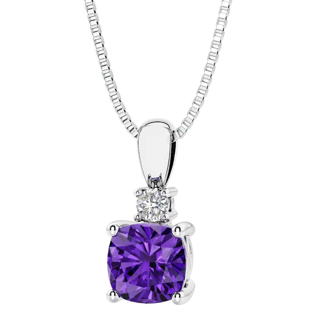 Oravo Cushion Shape Gemstone Pendant with Lab Diamond Accent in Sterling Silver