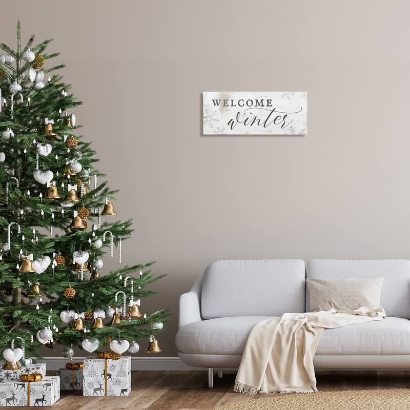 Stupell Welcome Winter Phrase Geometric Snowflake Pattern Canvas Wall Art