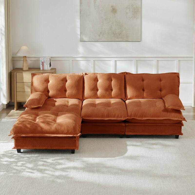107.8" Chenille Sectional Sofa with Movable Ottoman