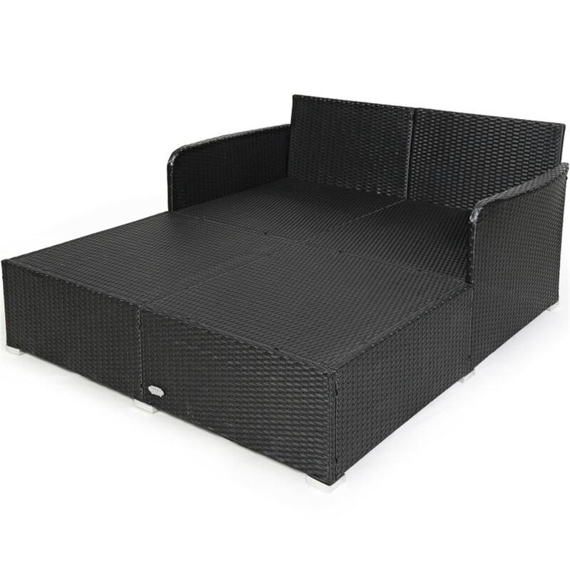 Outdoor Rattan Daybed with Cushions for Patio or Backyard - 61" x 52" x 27.5"